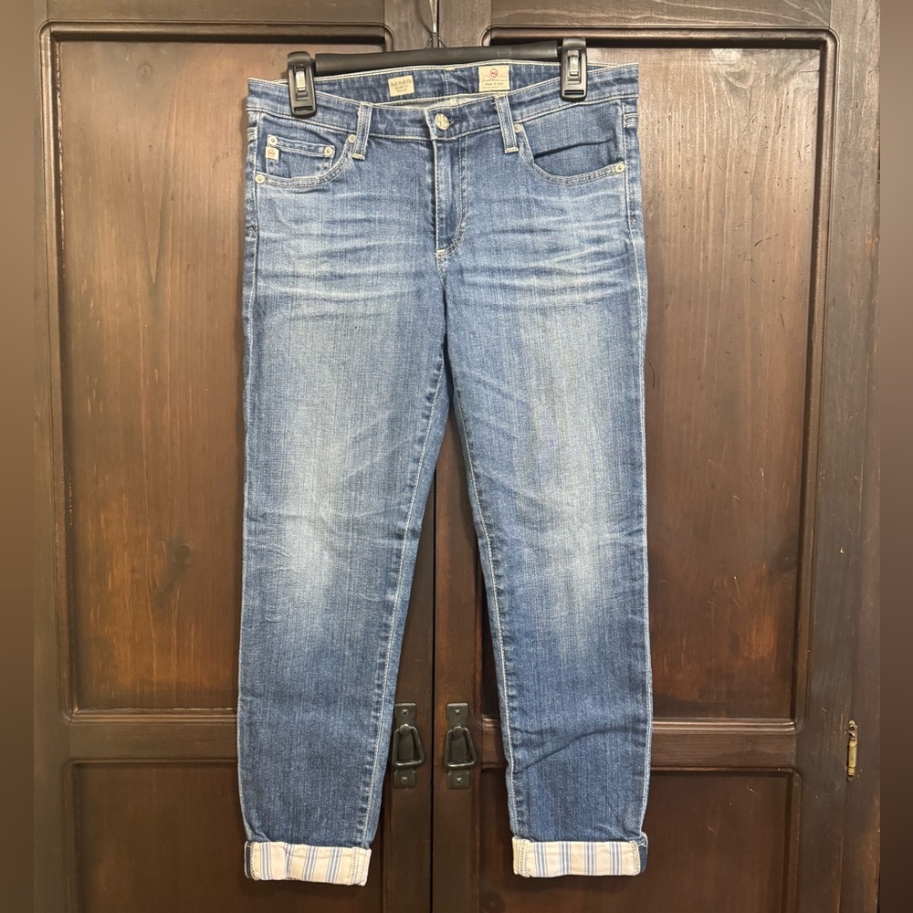 Adriano Goldschmied Cigarette Roll Up Jeans Striped Cuff Size 29 Nautical